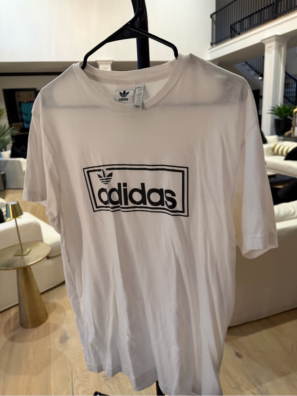 adidas White Short-Sleeve Tee with Black Logo Box
